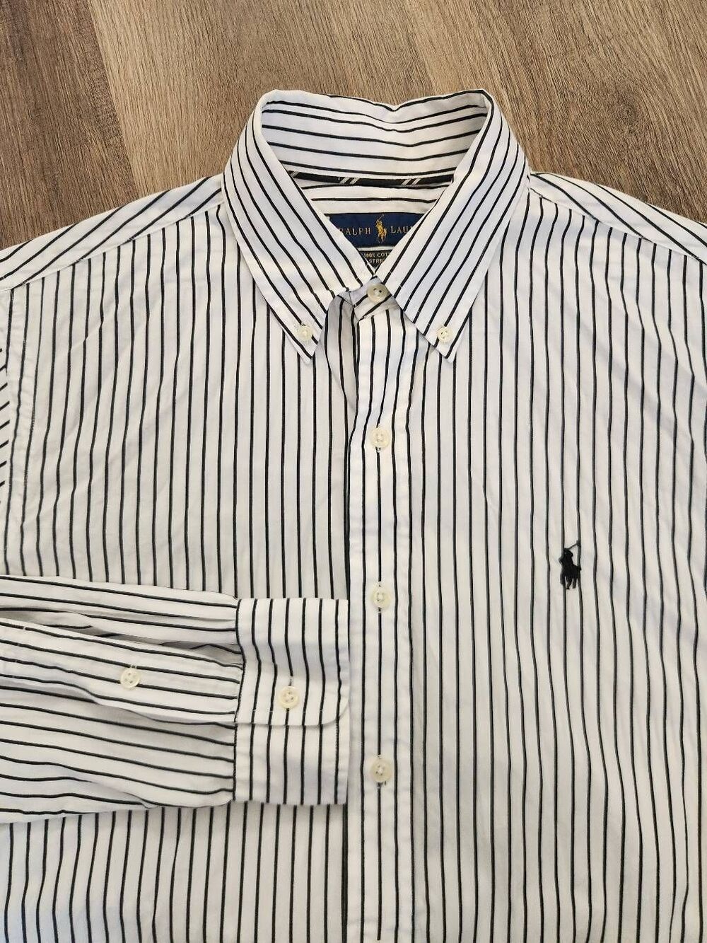Polo Ralph Lauren 100% cotton stretch Striped Black and white Mens med button up